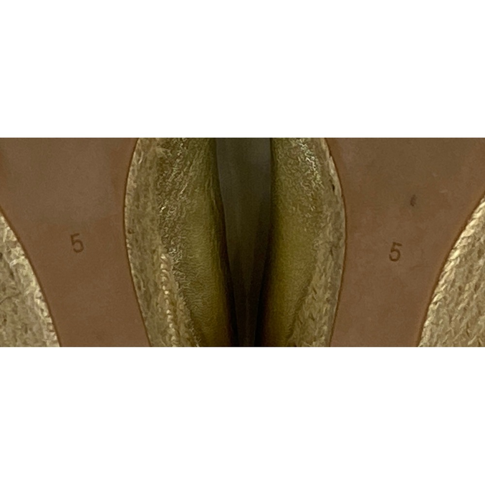 Tory Burch Gold Metallic Bow Peep Toe Wedge Espadrille Heels Women's 5 - Picture 9 of 11